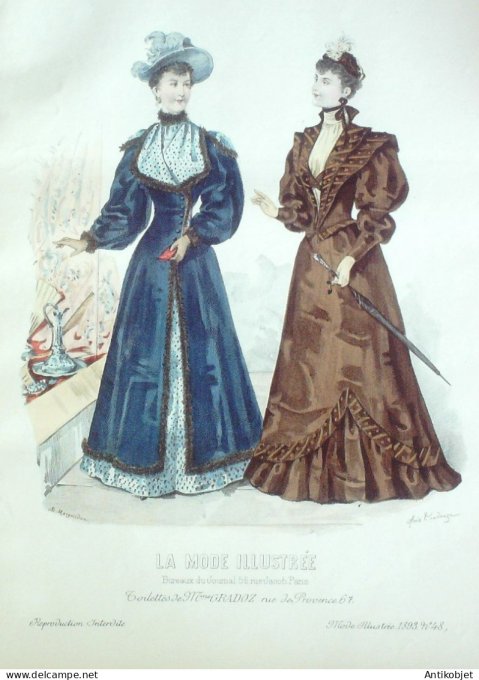 Gravure Mode illustree 1893 # 48 (Old Fashion plate) RARE