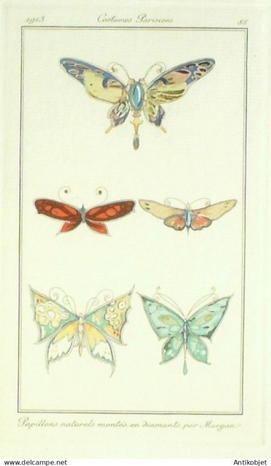 Gravure Mode Costume Parisien 1913 #  88 Morgan (eau forte)