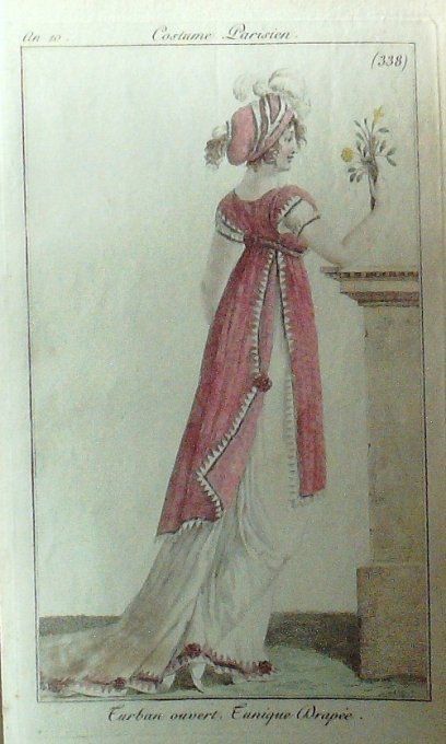 Gravure Mode Costume Parisien 1801 an 10 # 338 (eau forte old Fashion plate
