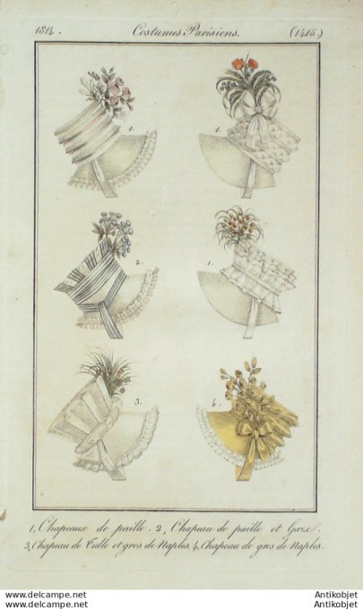 Costume Parisien 1814 # 1415 Chapeau de paille & tulle