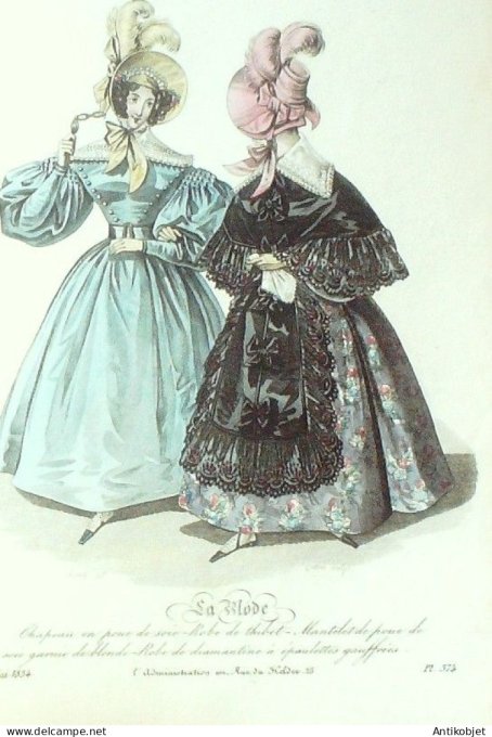 Gravure La mode 1834 # 374 (aquarelle old Fashion plate)