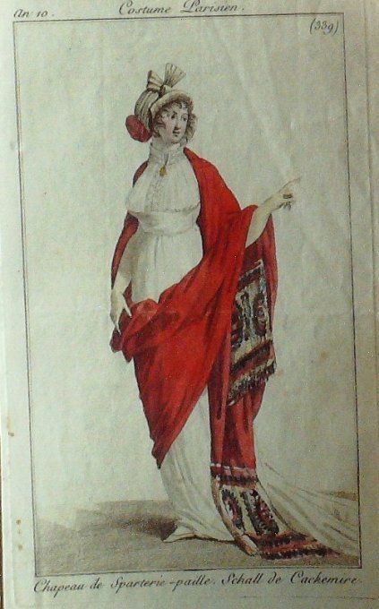 Gravure Mode Costume Parisien 1801 an 10 # 339 (eau forte old Fashion plate