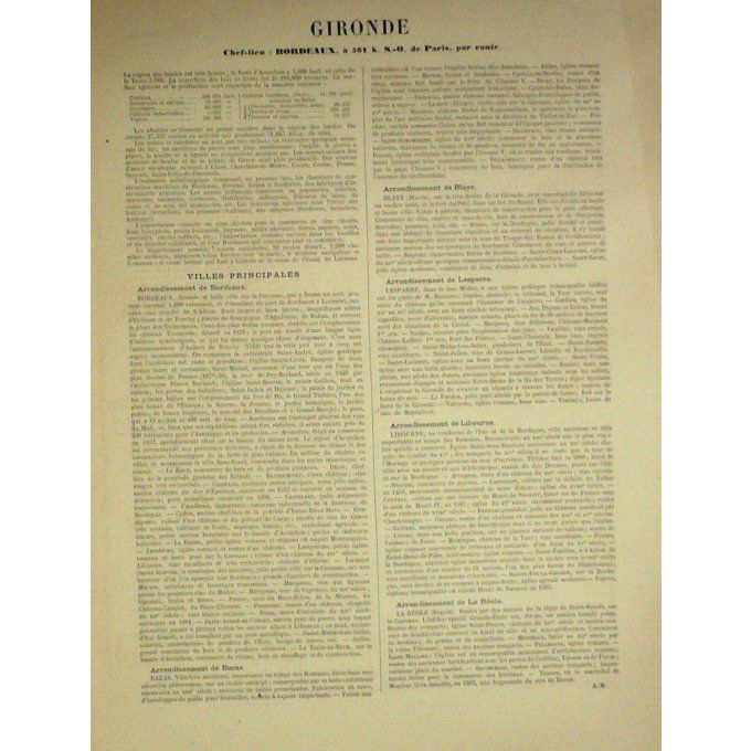 Carte Gironde (33) Bordeaux Graveur Lecoq Waltner Barbier 1868