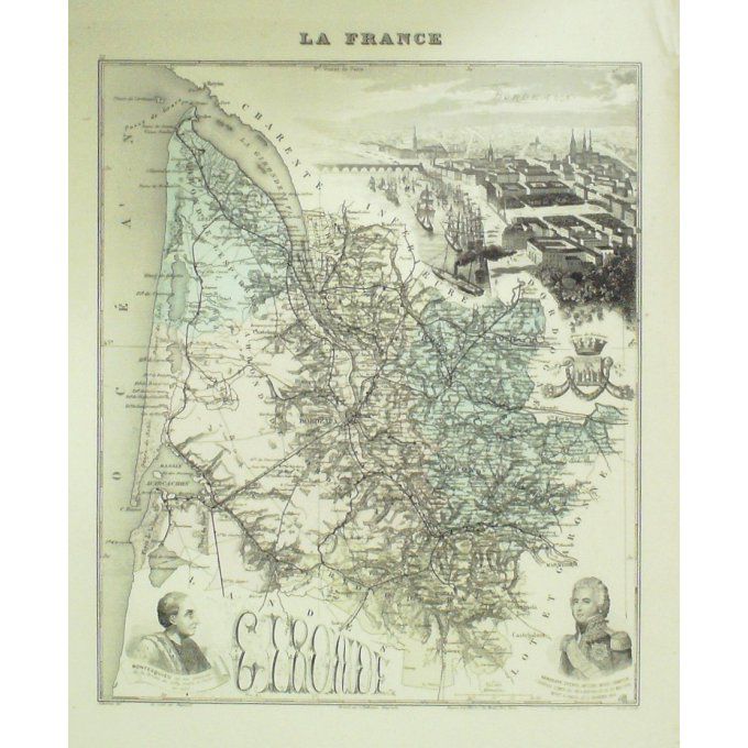 Carte Gironde (33) Bordeaux Graveur Lecoq Waltner Barbier 1868