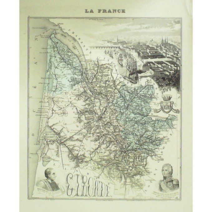 Carte GIRONDE (33) BORDEAUX Graveur LECOQ WALTNER BARBIER 1868