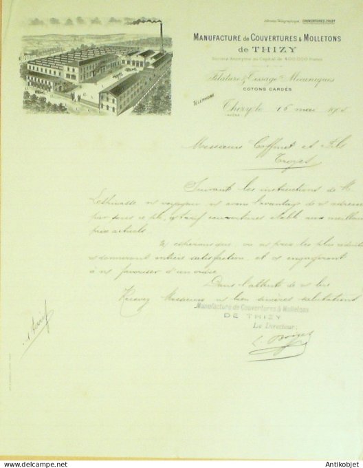 Lettre Ciales (couvertures & Molletons) 1905 Thizy (69)