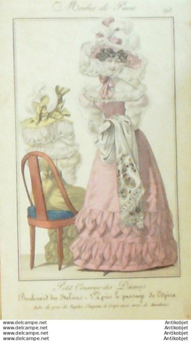 Gravure Mode Courrier des Dames 1825 #  398 (eau forte old Fashion plate)
