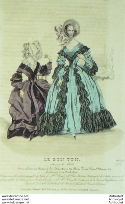 Gravure de mode Le Bon Ton 1839 n°324 Redingote satin (Maison Camille)