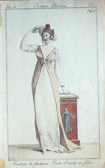 Gravure Mode Costume Parisien 1801 an 10 # 340 (eau forte old Fashion plate