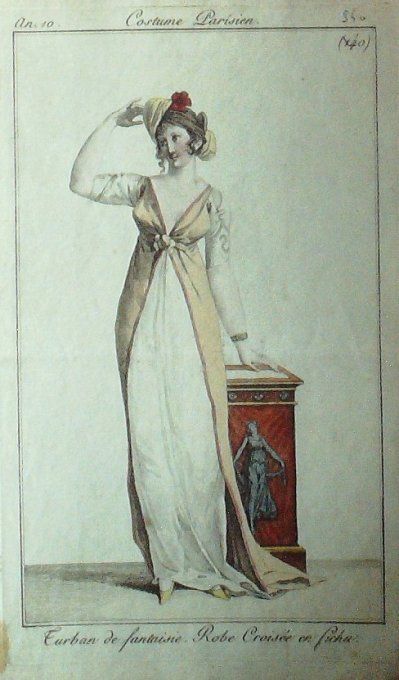 Gravure Mode Costume Parisien 1801 an 10 # 340 (eau forte old Fashion plate