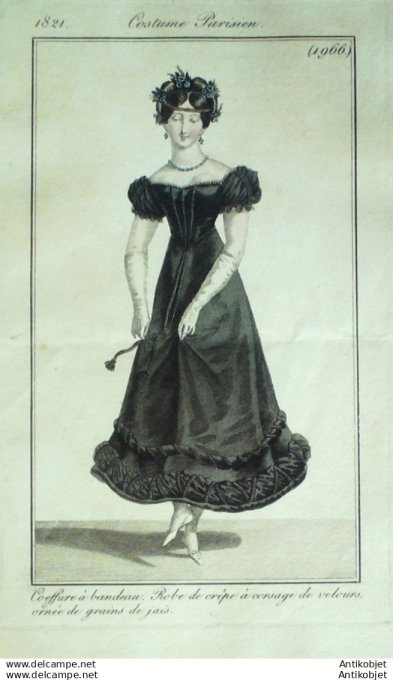Gravure Mode Costume Parisien 1821 # 1966 (eau forte old Fashion plate