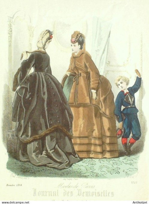 Gravure Mode J.Demoiselles 1870 # 3727 (aquarelle Old Fashion plate)