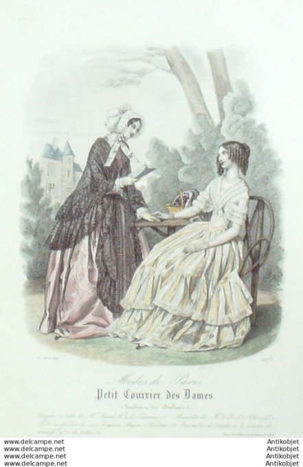 Gravure Mode Courrier des Dames 1847 # 2275 (eau forte old Fashion plate)