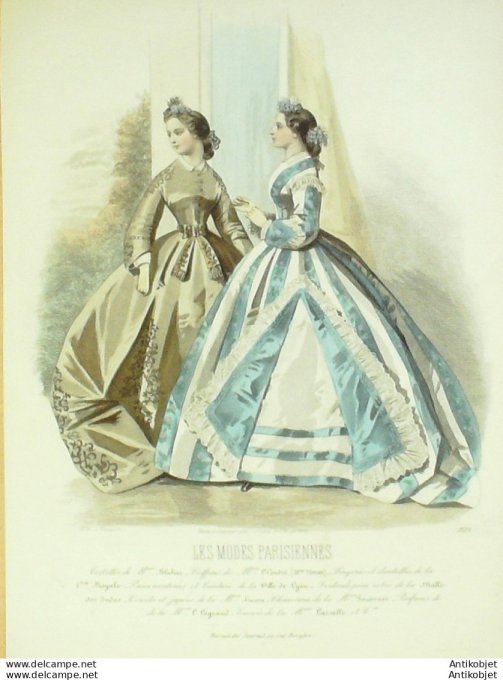 Gravure Les Modes Parisiennes 1863 #1125 Robes d'intérieur Maison Bluhur
