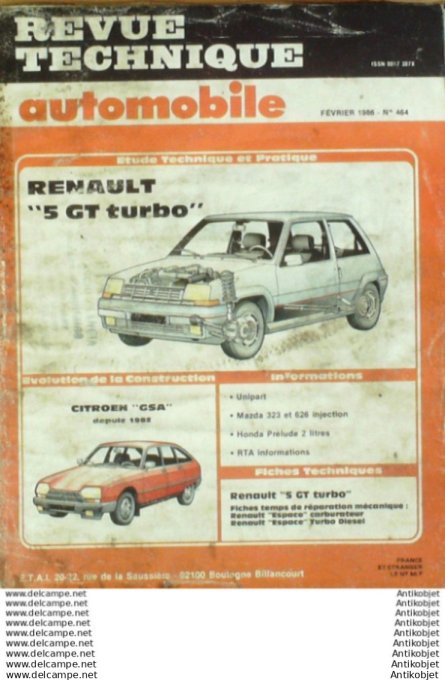 R.T Automobile Renault 5 Citroën Gsa Mazda 323 Honda prélude   # 464