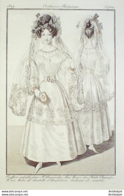 Costume Parisien 1828 # 2702 Robe de dentelle d'Angleterre