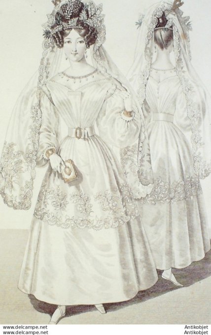 Costume Parisien 1828 # 2702 Robe de dentelle d'Angleterre