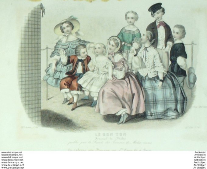 Gravure Mode Le Bon Ton 1853 20 #  6 (aquarelle old fashion plate)