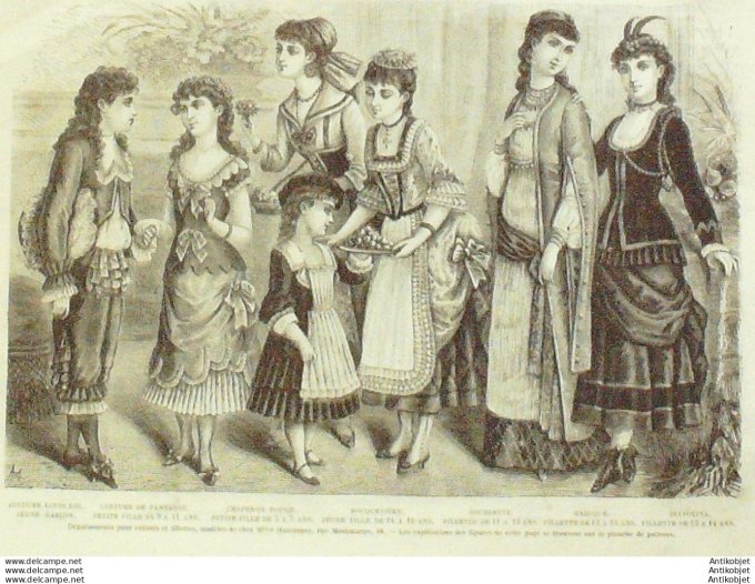 Gravure de mode La Mode illustrée Travestissements (Maison Hunsinger)