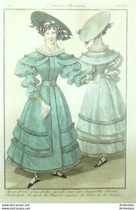 Gravure Mode Costume Parisien 1828 # 2633 (eau forte old Fashion plate