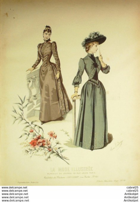 Gravure de mode La Mode illustrée 1890 n°10 (Maison Coussinet)