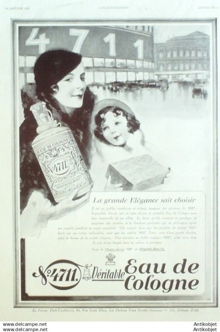Publicite Cosmetique Eau de Cologne la grande elegance sait choisir 1932