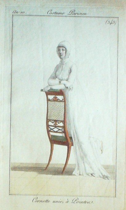 Gravure Mode Costume Parisien 1801 an 10 # 343 (eau forte old Fashion plate