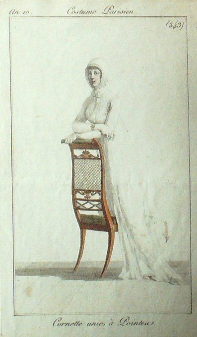 Gravure Mode Costume Parisien 1801 an 10 # 343 (eau forte old Fashion plate