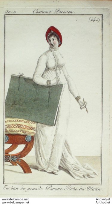 Gravure de mode Costume Parisien 1803 n° 445c (An 11) Robe du matin