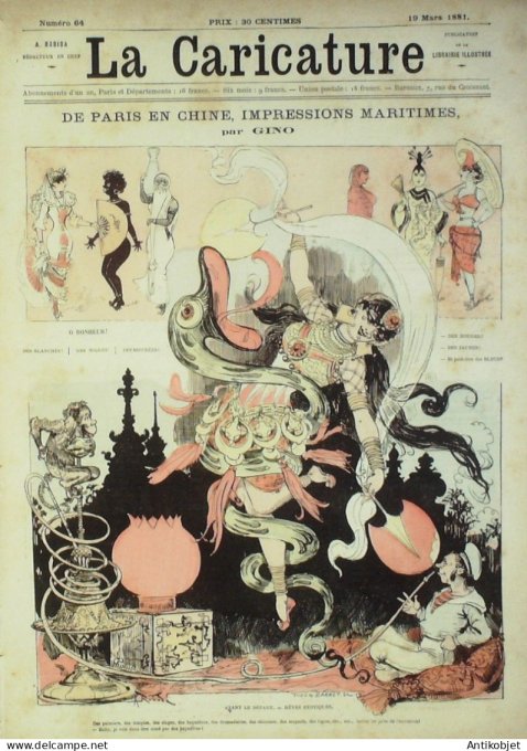 La Caricature 1881 #  64 De Paris en Chine impressions maritimes Gino