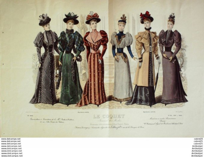 Gravure Mode Le Coquet 1893 # 44 (Old Fashion plate)