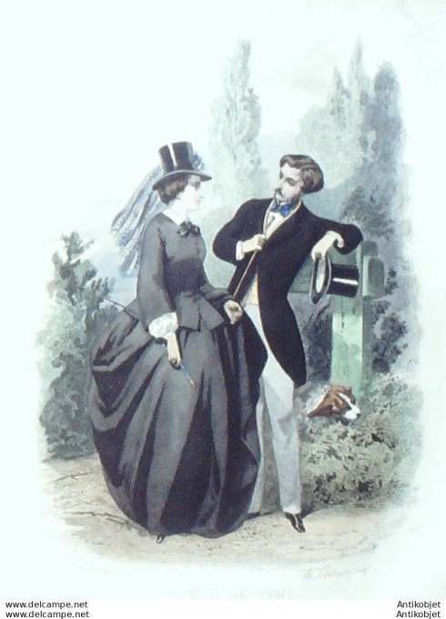 Gravure Les Modes Parisiennes 1852 # 701 Amazone Costume homme Maison Hummann