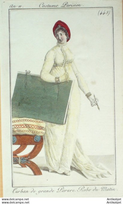Gravure de mode Costume Parisien 1803 n° 445c (An 11) Robe du matin
