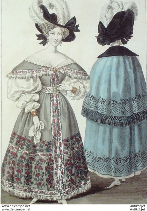 Gravure de mode Costume Parisien 1830 n°2846 Manteau casimir redingote cachemire