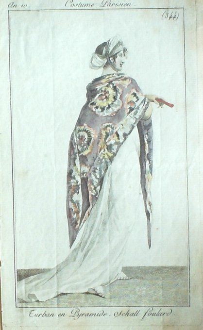 Gravure Mode Costume Parisien 1801 an 10 # 344 (eau forte old Fashion plate