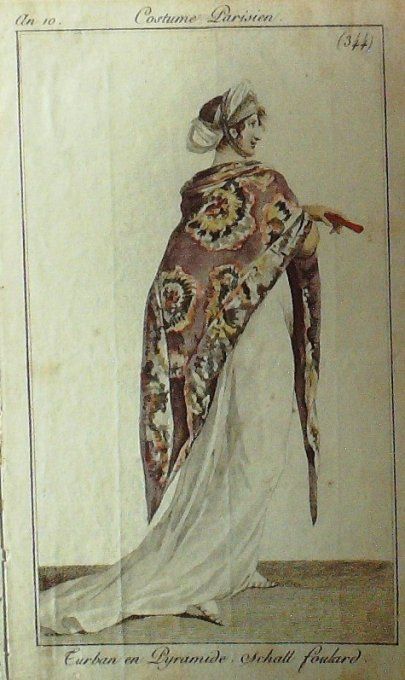 Gravure Mode Costume Parisien 1801 an 10 # 344 (eau forte old Fashion plate