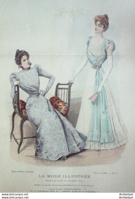 Gravure Mode illustree 1898 #  8 (Old Fashion plate) rare
