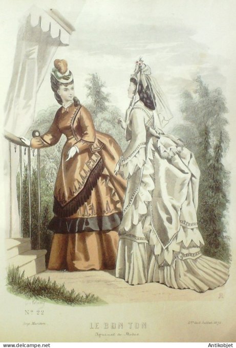 Gravure Mode Le Bon Ton 1872 # 22 (aquarelle old fashion plate)