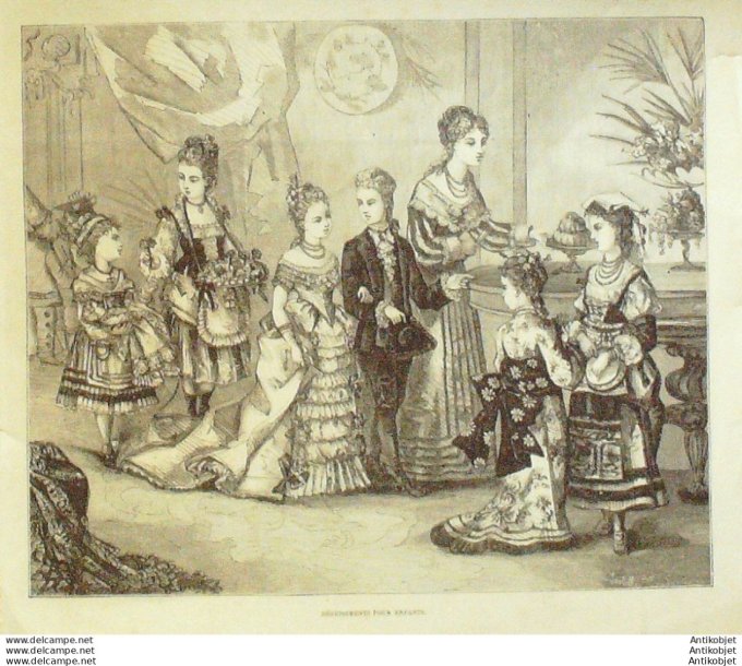 Gravure de mode La Mode illustrée 1874 Travestissements
