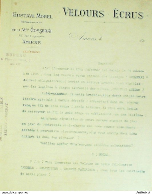 Lettre Ciale Gustave Morel maison Gosserat 1903 à Amiens (80)