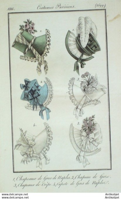 Gravure Mode Costume Parisien 1816 # 1599 (eau forte old Fashion plate