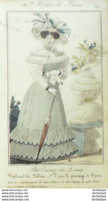 Gravure Mode Courrier des Dames 1825 #  393 (eau forte old Fashion plate)