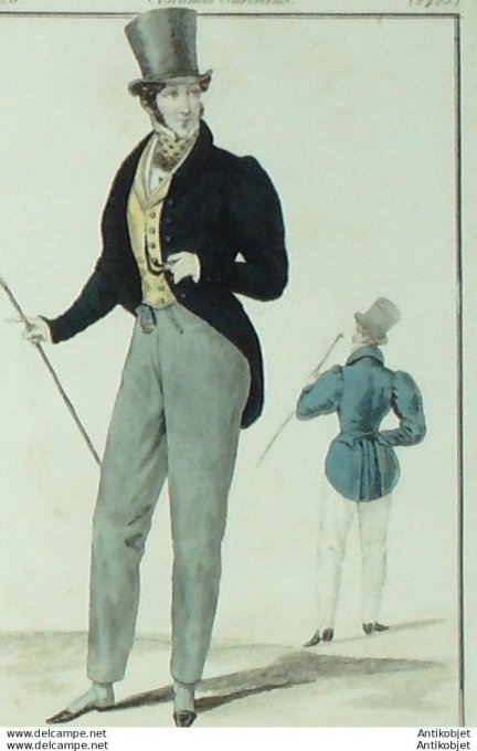 Gravure de mode Costume Parisien 1826 n°2423 Habits vestes en drap homme