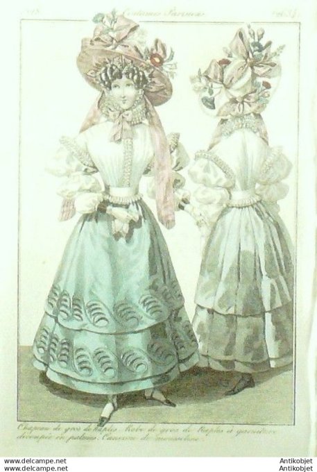 Gravure Mode Costume Parisien 1828 # 2634 (eau forte old Fashion plate