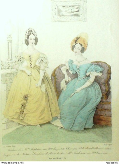 Gravure La mode 1836 # 490 (aquarelle old Fashion plate)