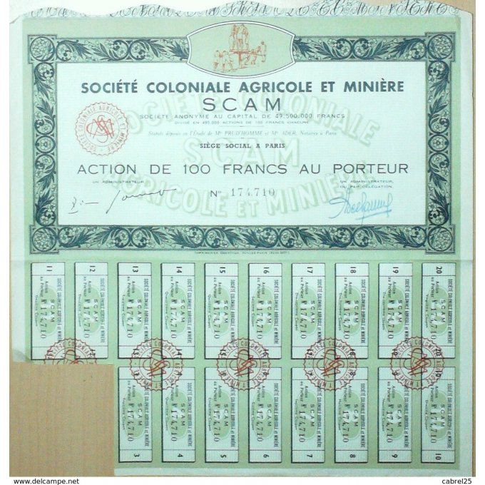 S.C.A.M.SOCIETE COLONIALE AGRICOLE et MINIERE-ACTION-100 FR-1920