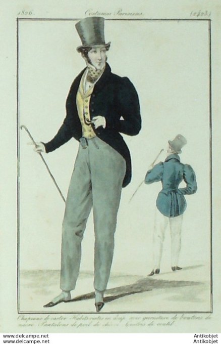 Gravure de mode Costume Parisien 1826 n°2423 Habits vestes en drap homme
