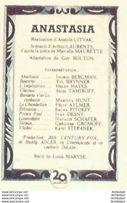 Mon Film 558 57-05- 1 Anastasia Ingrid Bergman Yul Brynner