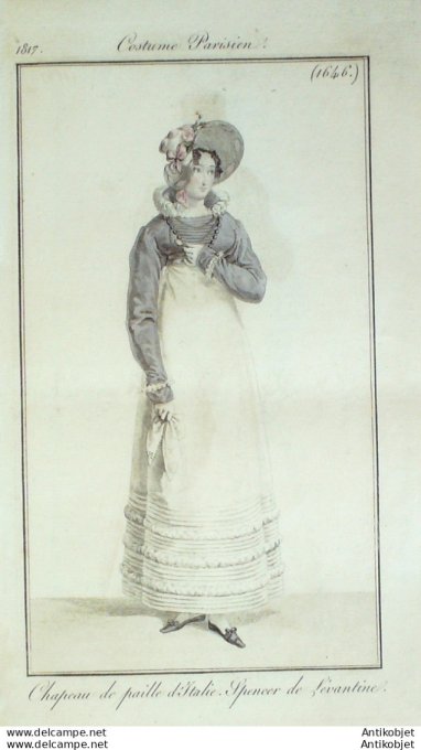 Gravure de mode Costume Parisien 1817 n°1646 Spencer de Lévantine