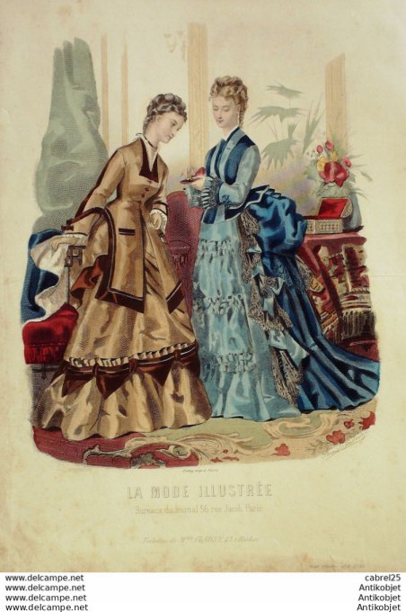 Gravure de mode La Mode illustrée 1874 n°44 (Maison Fladry)